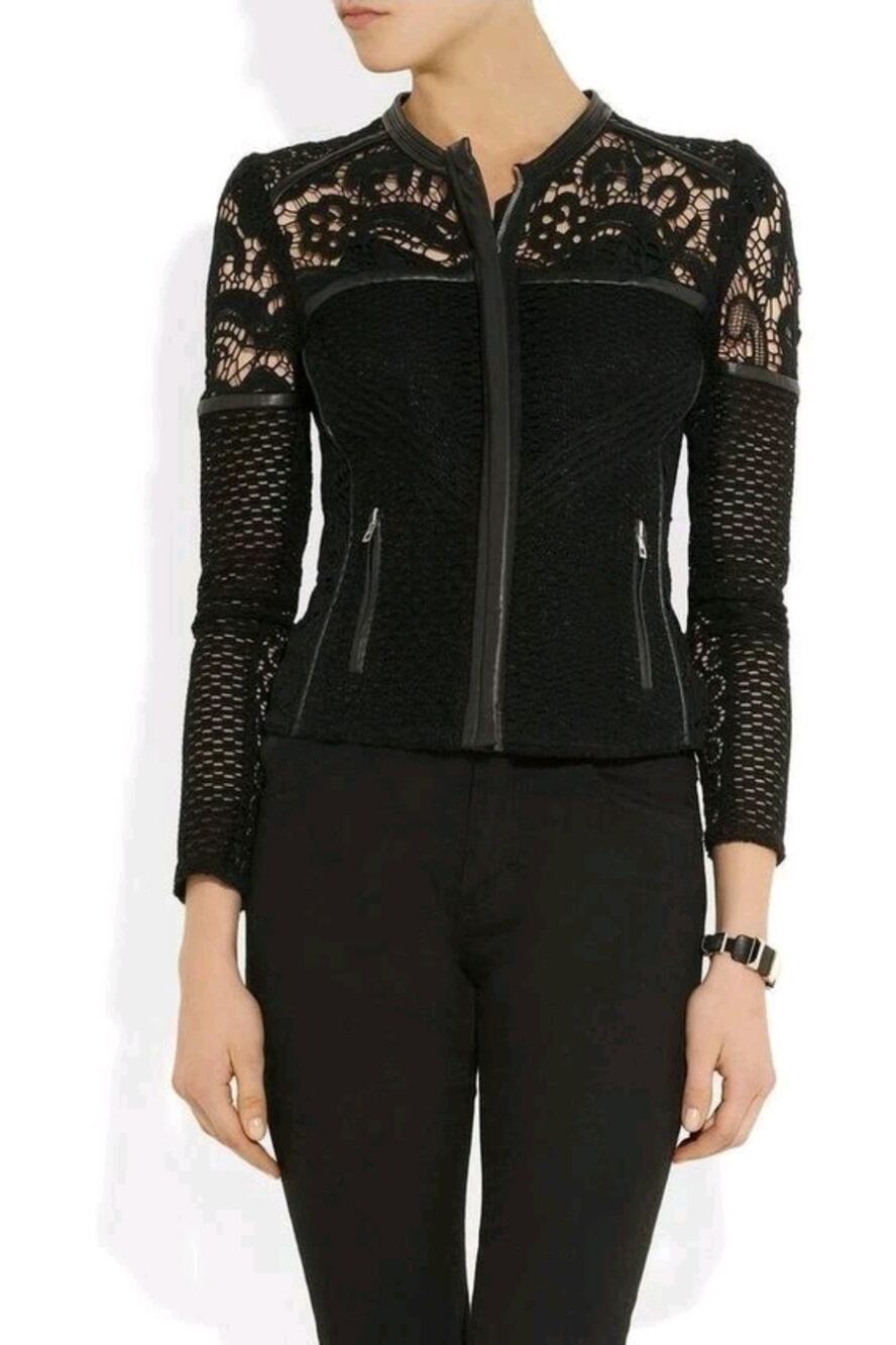 Iro Lewis Black Leather and Lace Crochet Evening Blazer Jacket Women's Size 1
